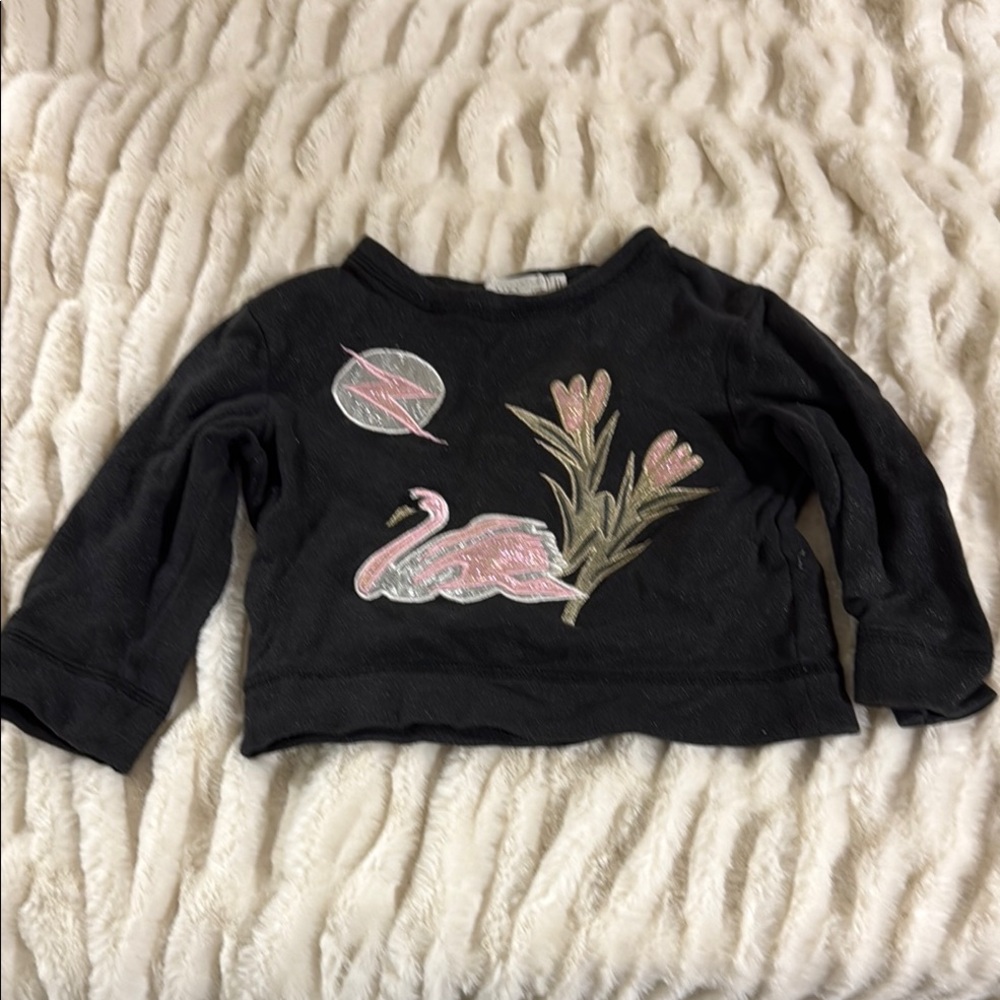 Stella Mc Cartney Girls Black Sweatshirt with Pink Swan and Floral Appliqué